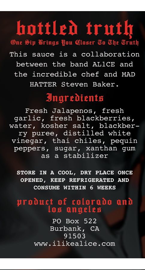 "Bottled Truth" AL1CE hot sauce